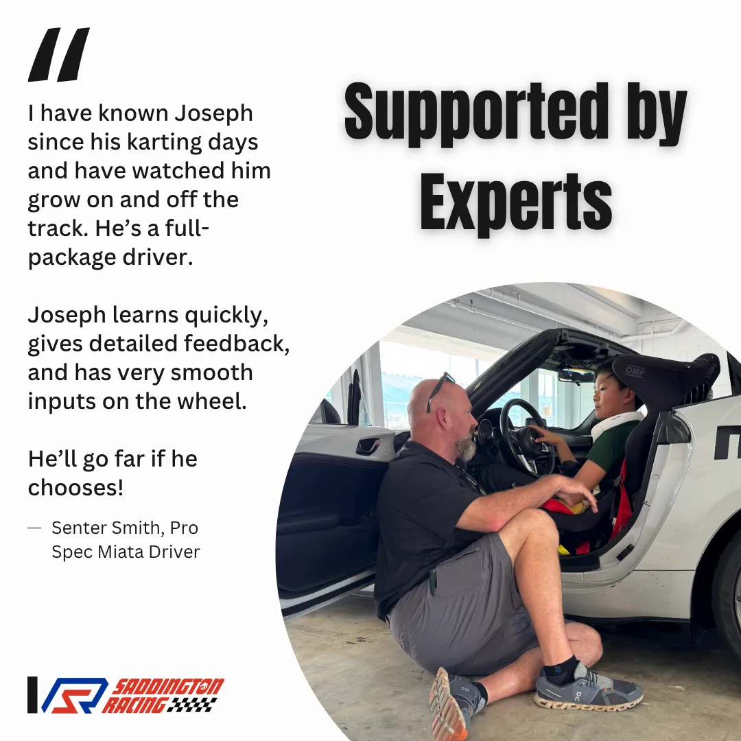 Senter Smith — Pro Spec Miata driver — testimonial on Joseph Saddington